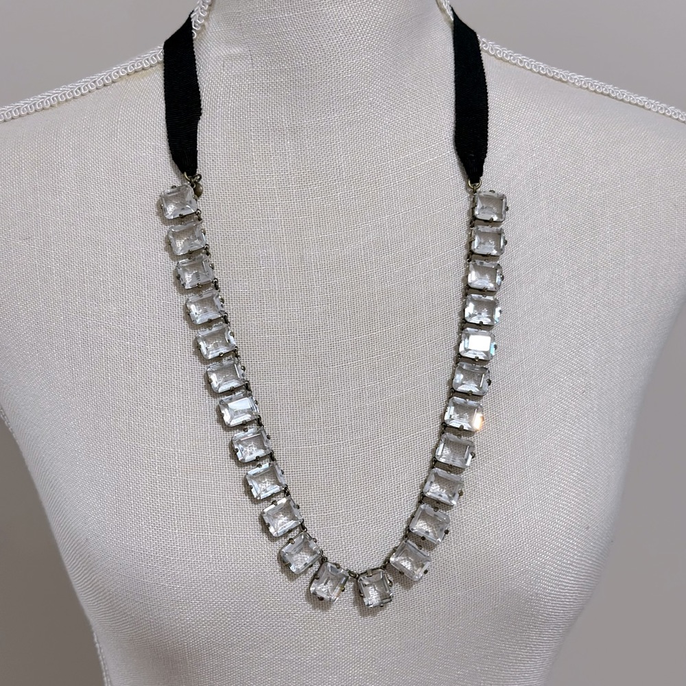 J Crew Clear Crystal Ribbon Necklace.